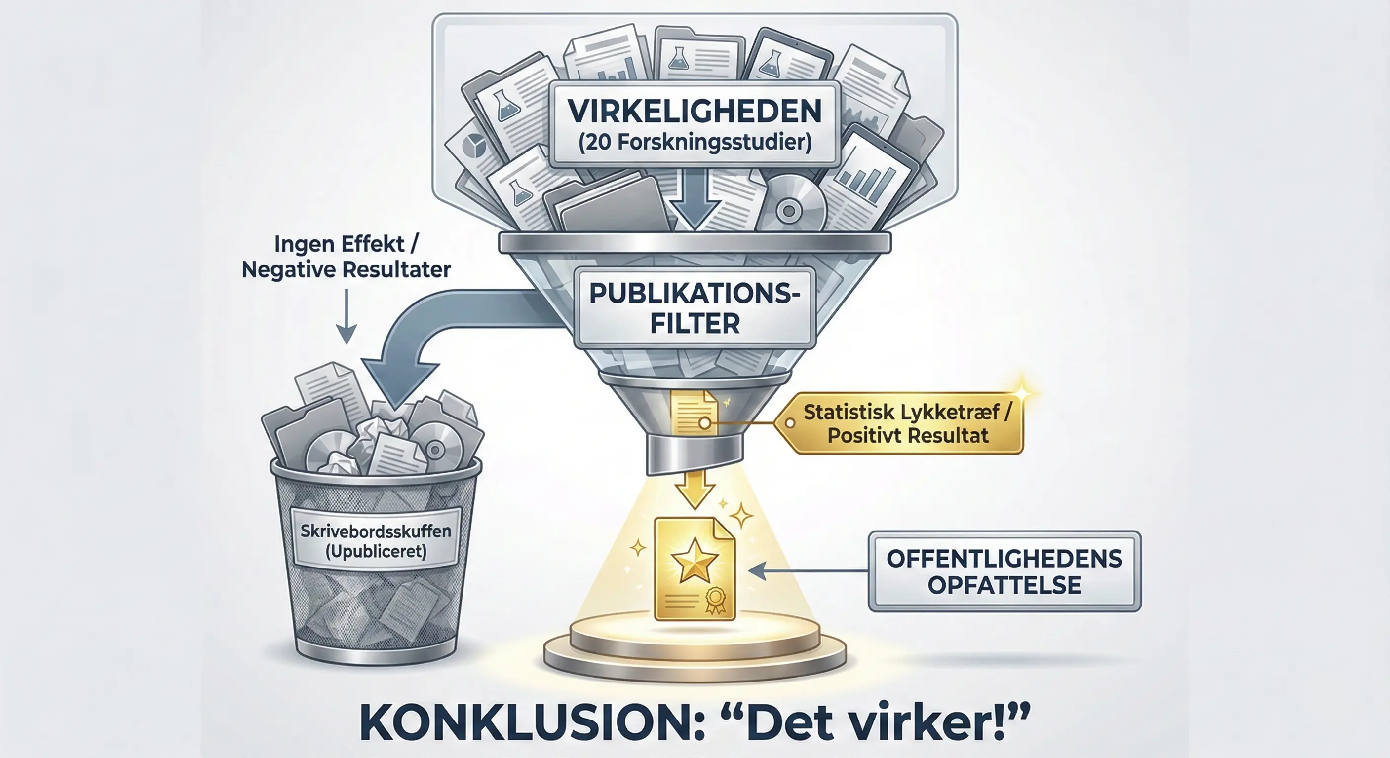 Publikationsfilteret: Fra 20 forskningsstudier til én offentlig sandhed - skuffe-effekten visualiseret